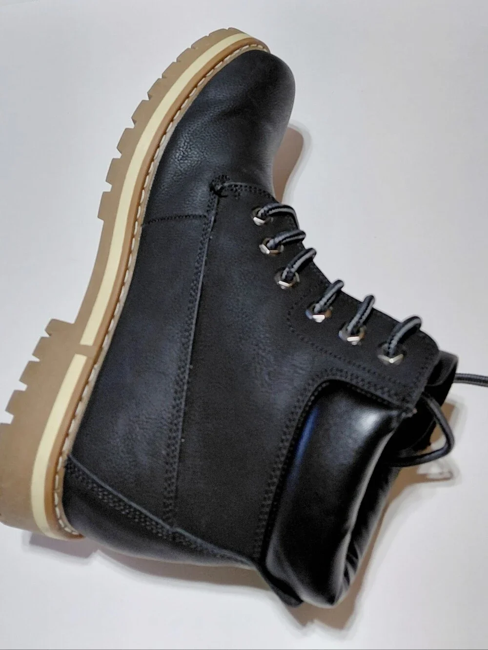 BRUNO MARC Men's Black Lace-Up Combat Boot Size 8
